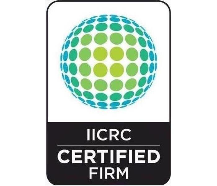 IICRC Certified Firm logo and circular dots that combine to create a sphere.. 
